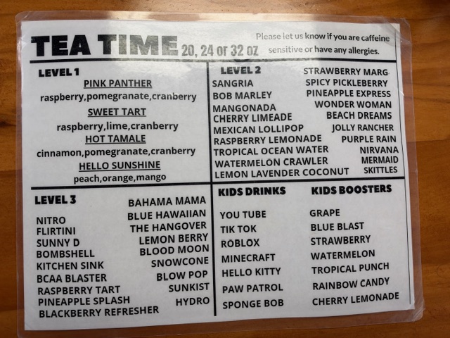 Energizing Teas Menu Board